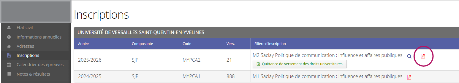 Téléchargement certificat scolarité